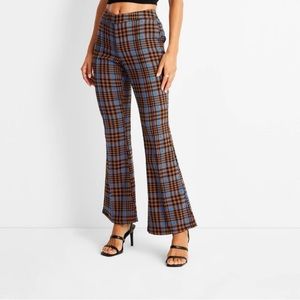 Mid-Rise Flare Pants - Kahlana Barfield Brown Brown Plaid Sz. 12